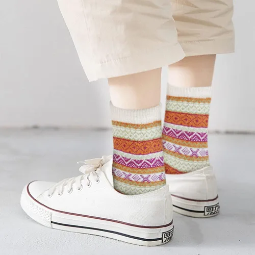 Miniatura 6 de 5 pares de calcetines de lana para mujer, diseño de punto grueso, cálidos y cómodos para invierno