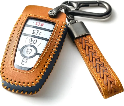Miniatura 8 de Funda de llavero para Ford, funda de piel auténtica con llavero para Ford, Azul