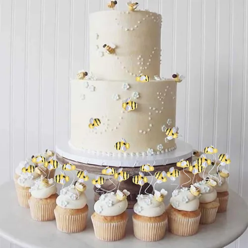 Miniatura 4 de 30 piezas de adornos para cupcakes de abejorro, pequeñas figuritas de resina, adornos para pasteles de abeja, Oh Babee, decoraciones para pasteles