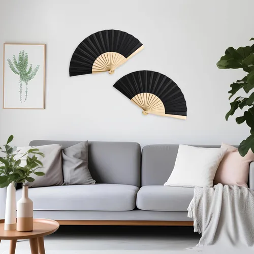 Miniatura 7 de Chuangdi Paquete de 2 abanicos de mano plegables de tela chinos de 8.27 pulgadas, ventiladores japoneses portátiles con bolsas con cordón