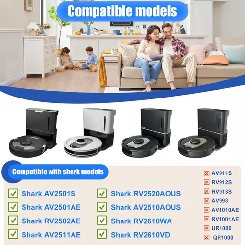 Miniatura 2 de Kit de piezas de repuesto para Shark AI AV2501S/AV2511AE/AV2501AE/RV2502AE/RV2610WA/AV2510/RV2520 Robot Aspirador incluido, filtros, filtros