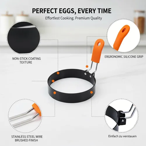 Miniatura 4 de Juego de anillos de huevo para freír huevos y molde de pastel de corazón, anillo de acero inoxidable para sándwiches de desayuno y panqueques