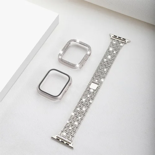 Miniatura 6 de compatible con Apple Watch de 1.496 pulgadas 1.575 pulgadas 1.654 pulgadas 1.732 pulgadas con funda para mujer, correa de metal con diamante