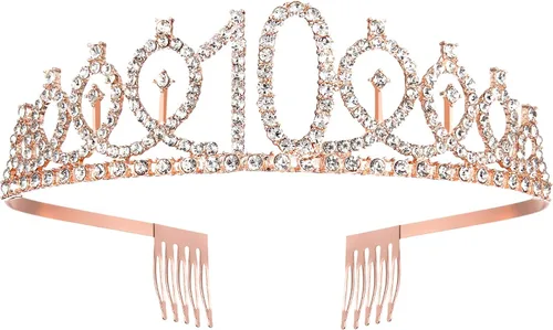 Miniatura 2 de Fabulosa tiara y banda de oro rosa para fiesta de cumpleaños número 10 de niñas