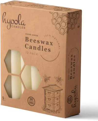 Miniatura 5 de Hyoola Paquete de 12 velas cónicas de cera de abeja de 5 pulgadas, hechas a mano, totalmente naturales, 100% pura sin perfume, alta, decorativa
