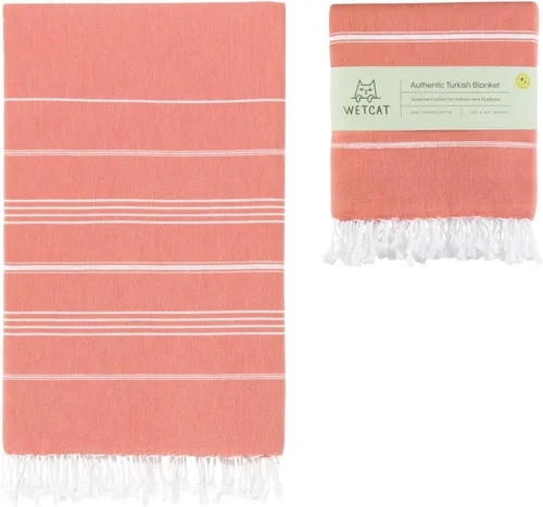 Miniatura 38 de WETCAT Toalla de playa original turca (39 x 71) – Peshtemal prelavado, 100% algodón, muy absorbente, de secado rápido y ultra suave, seguro