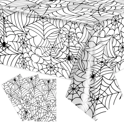 Miniatura 8 de Labeol Paquete de 3 manteles de Halloween, 108 x 54 pulgadas, manteles de Halloween negros, desechables, impermeables, de plástico, rectangular