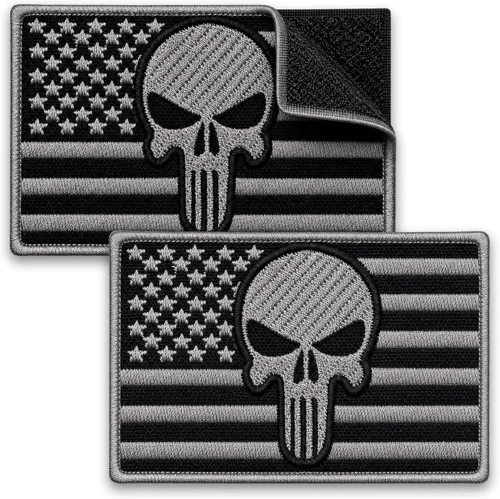 Miniatura 18 de Paquete de 2 parches de calavera roja bordados con gancho y bucle, parches militares tácticos para transportador de placas, mochila, casco, arnés