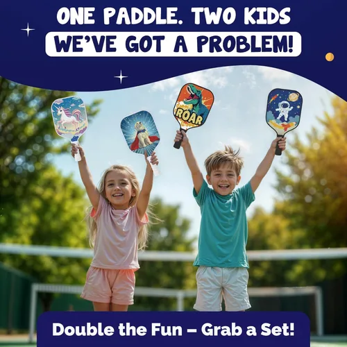 Miniatura 5 de Paleta de pickleball para niños diseñada para edades de 3 a 12 años, fibra de vidrio ligera (0.37 libras), agarre pequeño para un fácil control