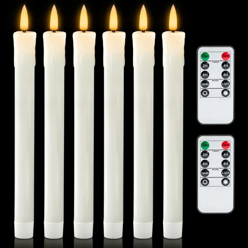 Miniatura 11 de Homemory Velas cónicas sin llama con cera y temporizador remoto con atenuador, candelabros LED parpadeantes, velas de ventana operadas con batería