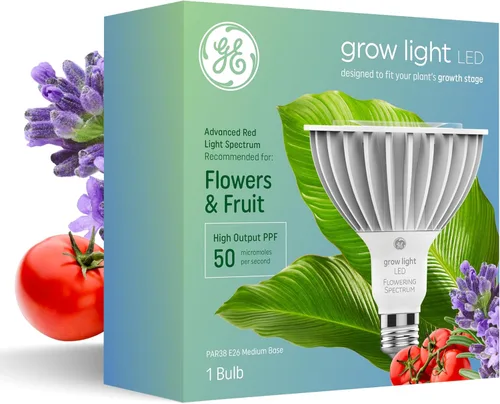 GE Bombilla de luz LED de cultivo, PAR38 luz de inundación, luces de cultivo LED de interior para flores y frutas, espectro de luz roja avanzado,