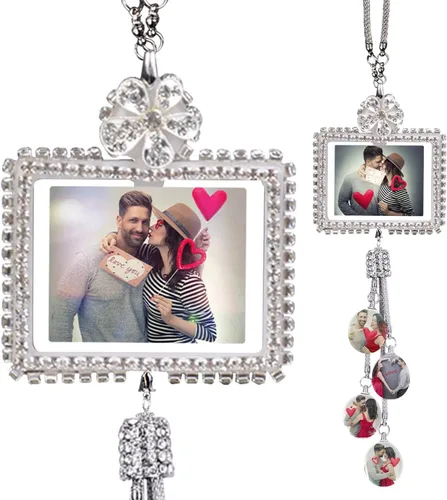 Decoración de espejo retrovisor con foto personalizada: adornos de diamantes para mujer, accesorios lindos para automóviles