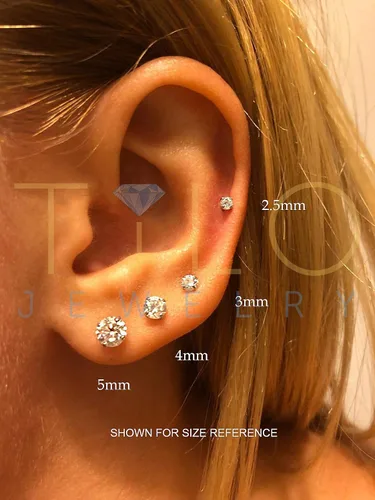 Miniatura 3 de Aretes de oro blanco 14k solitario con cubic y zirconia, con tapas seguras