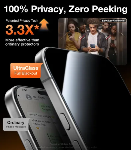 Miniatura 3 de UltraGlass Protector de pantalla de privacidad de vidrio 9H+ para iPhone 15 Pro Max [armadura de privacidad invisible], protector de pantalla S24