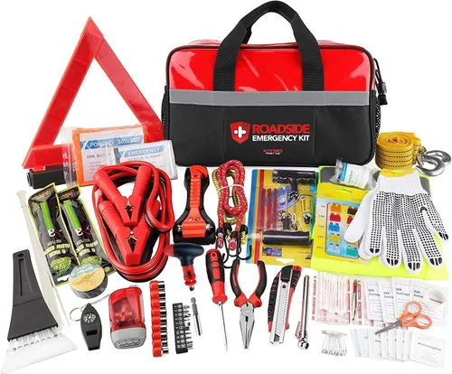 Miniatura 9 de KITGO Kit de Emergencia para Automóvil en Carretera (137 Piezas), con Cable Puente, Kit de Rescate de Seguridad Vial para Automóvil, Kit de Negro