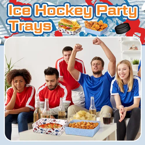 Miniatura 5 de Teling Paquete de 36 suministros para fiestas de hockey grandes de 5 libras, bandejas de platos de hockey de papel, botes de comida y botes