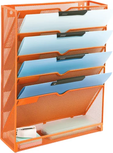 Miniatura 39 de EASEPRES Organizador de archivos de malla de 3 bolsillos para colgar en la pared, carpeta de papel para correo montada en la pared, organizador