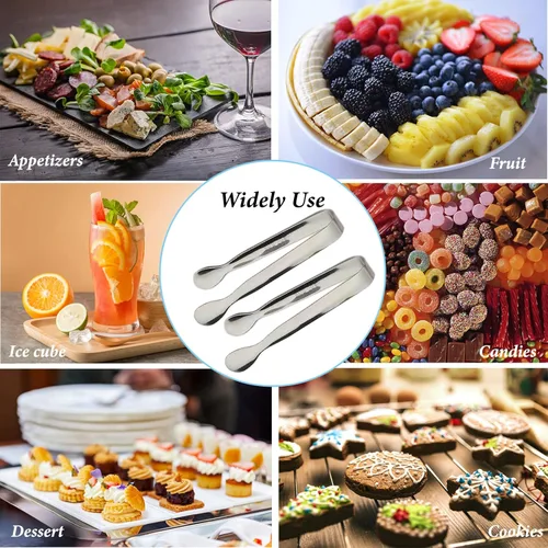 Miniatura 7 de Sunenlyst - Juego de 6 pinzas de hielo de acero inoxidable de 4.25 pulgadas, pinzas para servir y pequeñas pinzas de cocina para aperitivos, fiesta