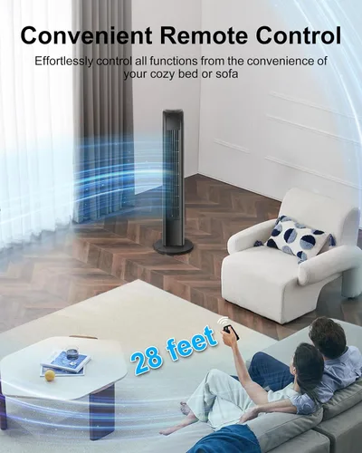 Miniatura 3 de Uthfy Ventilador de torre oscilante para dormitorio, ventilador de pie portátil con control remoto, 3 modos, 3 velocidades, temporizador de 7.5
