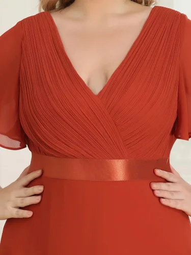 Miniatura 59 de Ever-Pretty Vestido formal para mujer, Navidad, Año Nuevo, cuello en V, gasa, talla grande, largo hasta el suelo, vestido de dama de honor