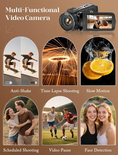 Miniatura 6 de ZYDIIE Videocámara 4K UHD 64MP Vlogging Cámara para YouTube 18x Zoom digital 3 pulgadas, rotación de 270°, pantalla táctil IPS videocámara