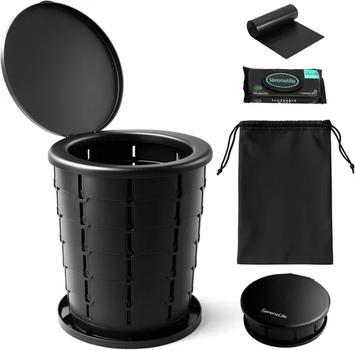 Miniatura 12 de SereneLife Inodoro portátil de 4 galones para acampar para adultos, más de 100 descargas, inodoro de campamento porta orinal con soporte