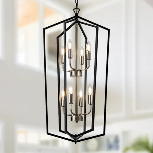 Miniatura 13 de Lanhall Candelabro de Casa de Campo de 4 Luces, Iluminación Colgante Industrial Rústica, Jaula Metálica de Altura Ajustable E26, Luces Colgantes