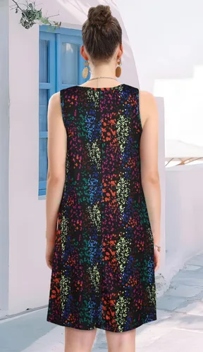 Miniatura 5 de elescat - Vestidos de verano para mujer, estilo informal, sin mangas, estampado floral, holgado, con bolsillo