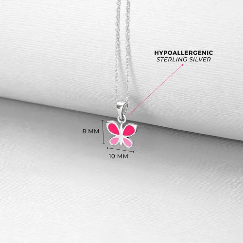Miniatura 4 de Collar con colgante de plata de ley 925 de 16 pulgadas con dije de mariposa esmaltada rosa para niñas jóvenes, collares de moda con temática