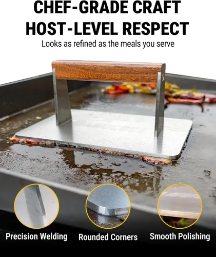Miniatura 6 de Prensa de tocino de acero inoxidable, peso de cocción pesado de 3.2 libras, ideal para parrilla superior plana, accesorios de plancha para sellar