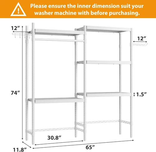 Miniatura 2 de IDEALHOUSE Estante ajustable para lavadora y secadora de 30 pulgadas, organizador de lavandería resistente de 5 niveles con capacidad de estante