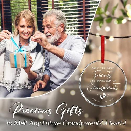Miniatura 2 de OASSIE Adornos Navideños para Abuelos - Regalos de Anuncio de Embarazo Adornos de Vidrio para Árbol con Tarjeta - Promovido para Abuelos Regalos