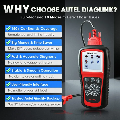 Miniatura 4 de Autel Diaglink - Lector de códigos OBDII OBD2 (versión para manualidades de MD802), diagnóstico de todos los sistemas y módulos para ABS, SRS