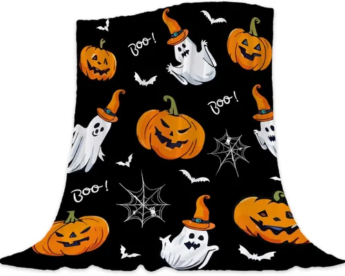 Miniatura 13 de YeeJu Manta de Halloween con diseño de calabaza y gato negro, manta de bebé pequeña para regazo, bebé, bebé, cuna, carriola, acogedora, suave