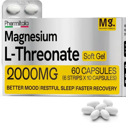 Suplemento de magnesio L-treonato de 2000 mg geles suaves para un mejor sueño - Suplementos cerebrales para memoria y concentración - Soporte
