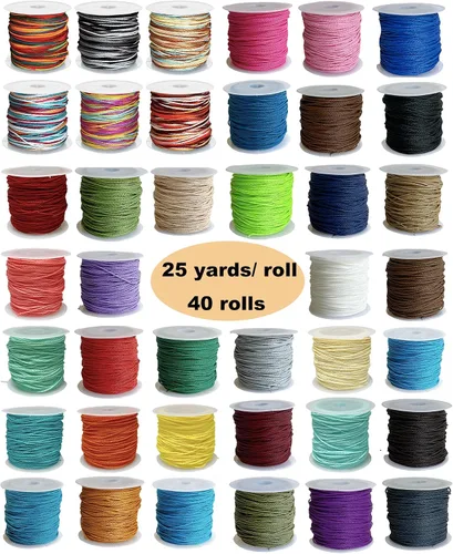 Miniatura 8 de 40 colores de cuerda de poliéster encerado de 0.039 pulgadas, hilo recubierto de cera para hacer joyas, cuerda encerada para hacer pulseras de 25