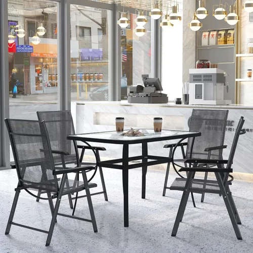 Miniatura 2 de soges Mesa de café bistró de 47 pulgadas para patio al aire libre, mesa de comedor rectangular con marco de acero templado con agujero