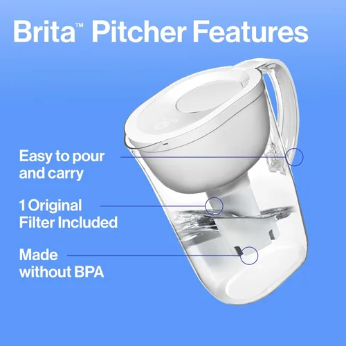 Miniatura 10 de Brita Jarra de filtro de agua de todo el día, blanco, grande, 10 taza, 1 cuenta