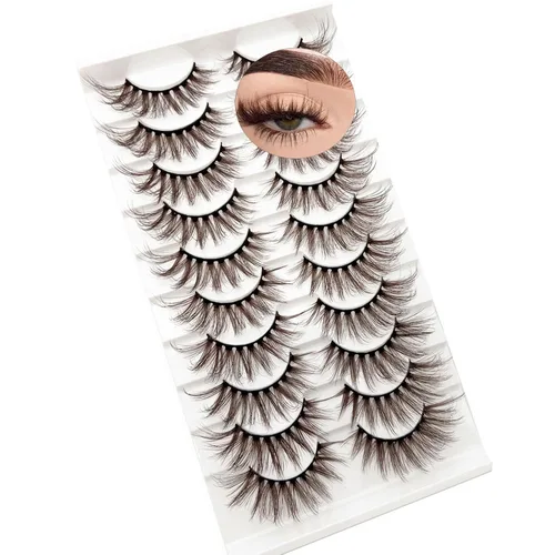 Miniatura 12 de Pestañas marrones, pestañas postizas de ojo de gato, pestañas postizas de visón esponjosas, dramáticas, de color marrón oscuro, pestañas postizas