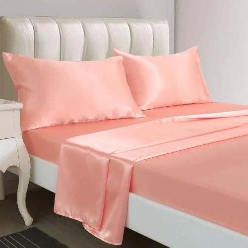 Miniatura 17 de 4 piezas de sábanas de satén 100% seda pura, lujosa colección de ropa de cama ultrasuave y suave, 19 pulgadas de profundidad, 1 sábana bajera, 1