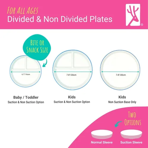 Miniatura 5 de Elk and Friends Platos blancos de porcelana para niños de 7.8 pulgadas con fundas de silicona, adecuados para bebés/niños pequeños, aptos