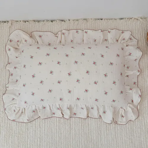Miniatura 40 de BuLuTu Funda de almohada de algodón para niños pequeños, tamaño estándar, estampado de flores de Galsang, suave funda de almohada de viaje con borde