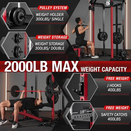 Miniatura 3 de Mikolo - Jaula de fuerza de 2000LB, banco de potencia con sistema de polea doble independiente, máquina de entrenamiento multifunción para gimnasio