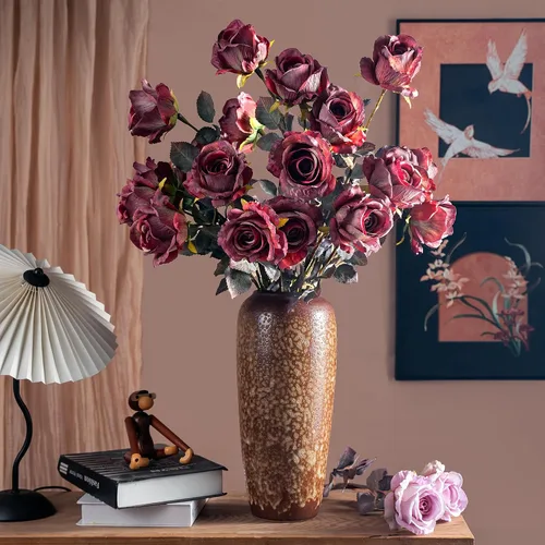 Miniatura 3 de Flores artificiales, 20 rosas artificiales de 23.2 pulgadas, rosas artificiales de tallo largo para jarrón alto, rosas de seda, otoño, adecuadas