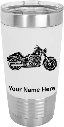 Miniatura 23 de LaserGram Vaso aislado al vacío de 20 onzas, motocicleta, grabado personalizado incluido (cuero sintético, rústico)