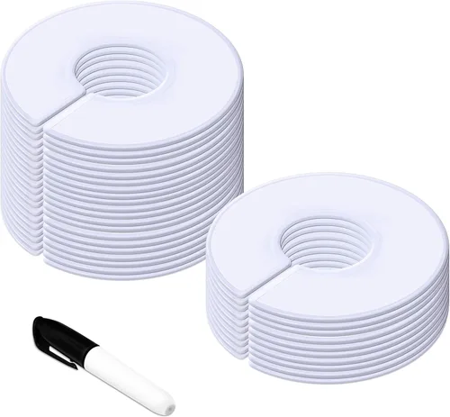 Vantasii Paquete de 30 Divisores Redondos Blancos para Perchas de Tallas de Ropa en Estantes de Armario con 1 Marcador Adicional (Exterior 3.5",