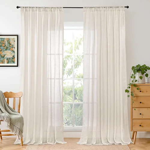 Miniatura 106 de BGment Cortinas de lino café de 30 pulgadas de largo para ventana pequeña, cortinas de media ventana beige semitransparentes ligeras con bolsillo