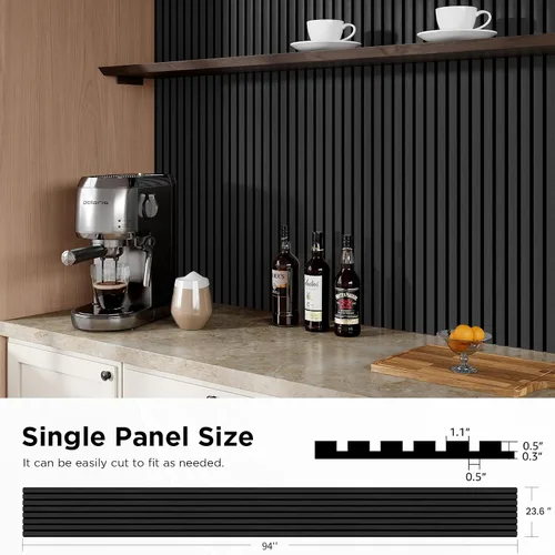 Miniatura 2 de Paneles Acústicos de Listones de Madera, 94" x 23.6" Cada Panel de Pared de Listones de Madera Insonorizante, Negro Clásico, Paquete de 2