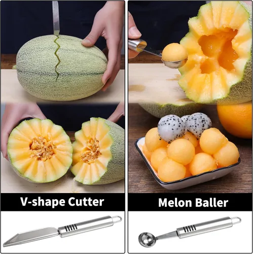 Miniatura 3 de BURLIHOME Juego de cuchillos de tallado de frutas de acero inoxidable, paquete de 5 cuchillas de grabado para vegetales para la cocina, cuchara