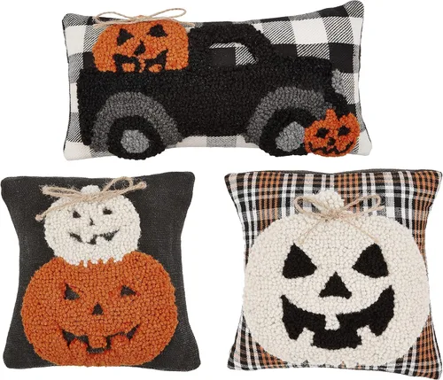 Miniatura 2 de Mud Pie Mini almohada de gancho de Halloween, 1 unidad (paquete de 1), dos calabazas